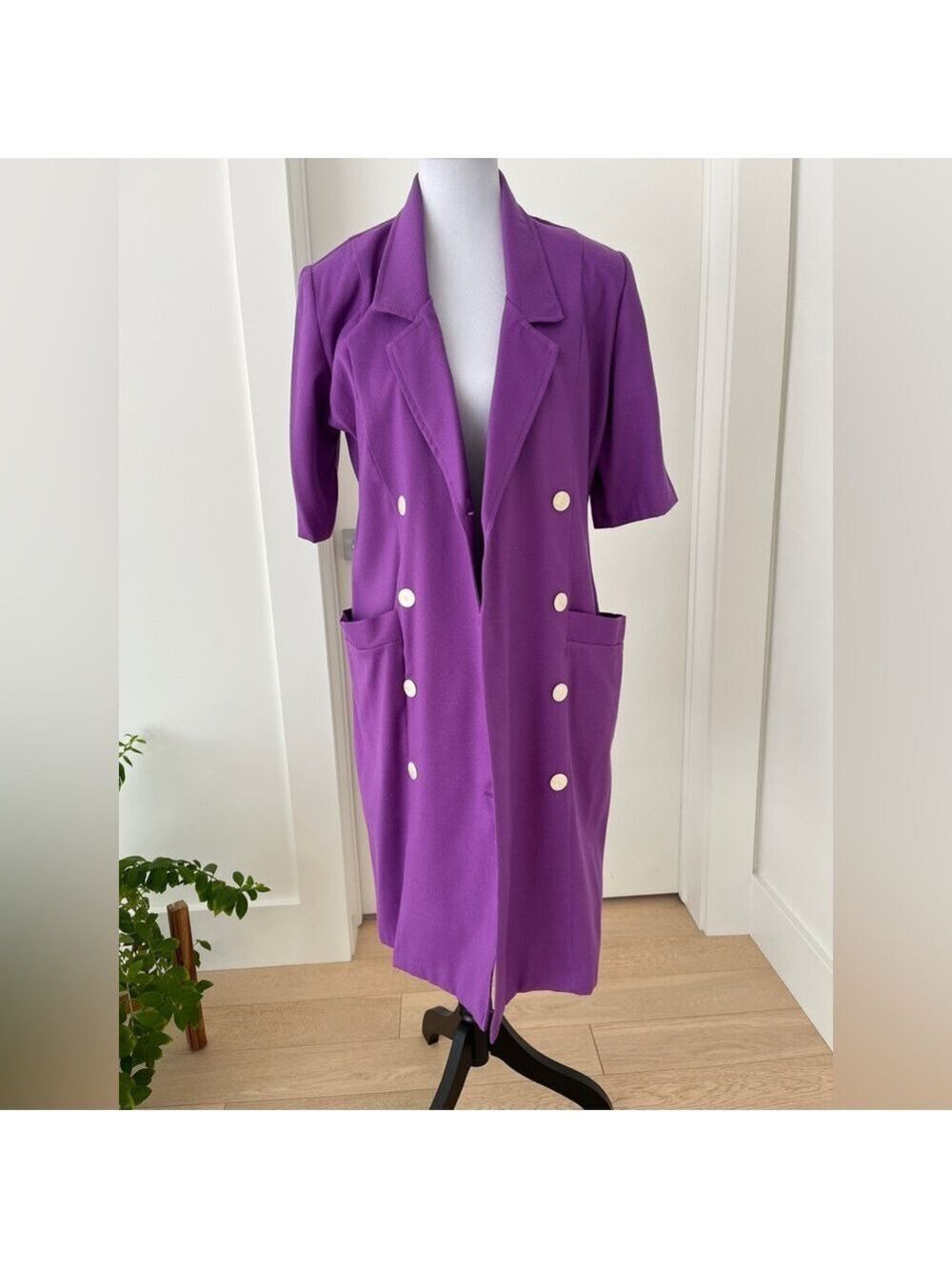 V.I.PETITES Vintage Double Breasted Purple Midi Dress Retro 80's 90's Canada - Picture 7 of 16